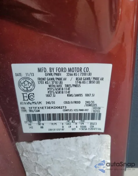 2014 Ford F150 Super Cab z USA, uszkodzony, nr VIN 1FTFX1ET3EKD08273